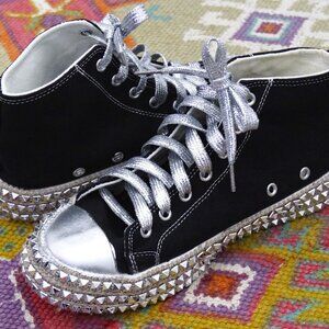 Silver Studded Black High Top Sneakers, Size US Women's 7